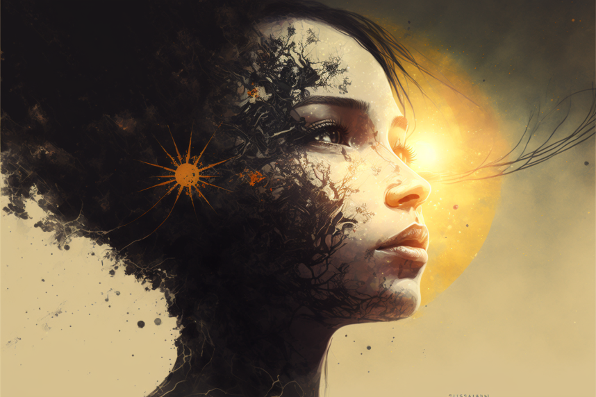 Woman's face backlit by the sun